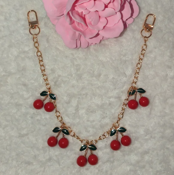 Cherry Charm Gold-Tone Chain Strap - Red & Green - Picture 1 of 3